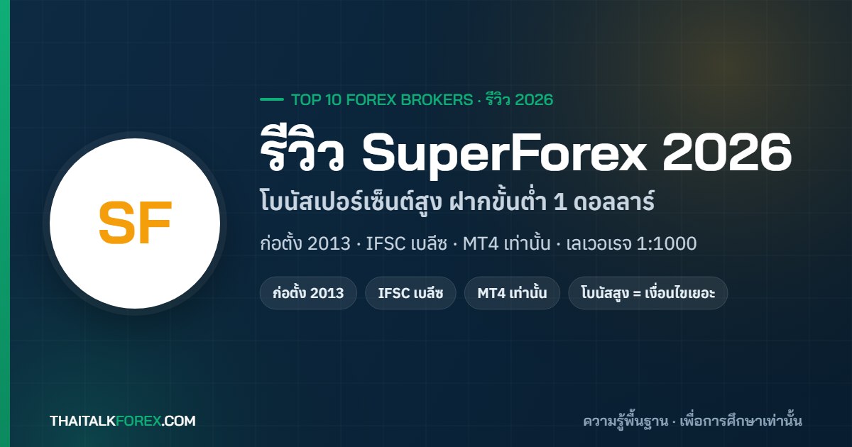 รีวิว SuperForex 2026: โบนัสเงินฝากหลายร้อยเปอร์เซ็นต์คุ้มจริงไหม บัญชี STP/ECN ใบอนุญาต และสิ่งที่ต้องรู้ก่อนสมัคร